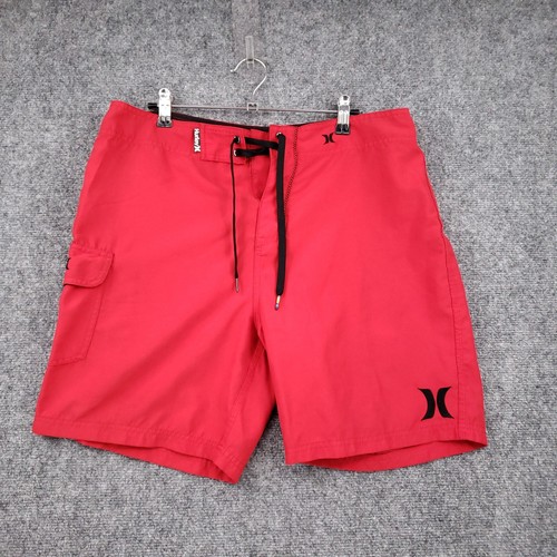 Hurley Swim Trunk Shorts Mens 33 Red Boardshorts Cargo Pocket Drawstring Beach