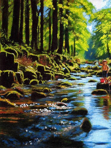 ORIGINAL Oil Painting Handmade Arseni ~ JOYOUS FISHERMEN 16" X 12" NO FRAME USA - Picture 7 of 14