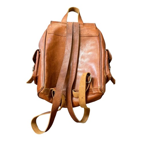 Vintage Tan Leather Drawstring Backpack Rucksack Rugged Bag Brown - Picture 3 of 16