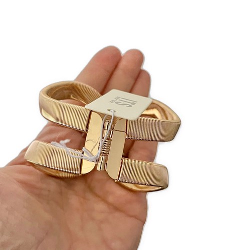 2 " Wide Gold Tone Statement Chunky Casual Everyday Hinge Statement Bracelet - Picture 2 of 3
