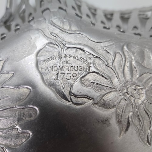 Farber & Shlevin Large Hand Wrought Aluminum Pierced Bowl Curlicue Handles-12" - Picture 5 of 8