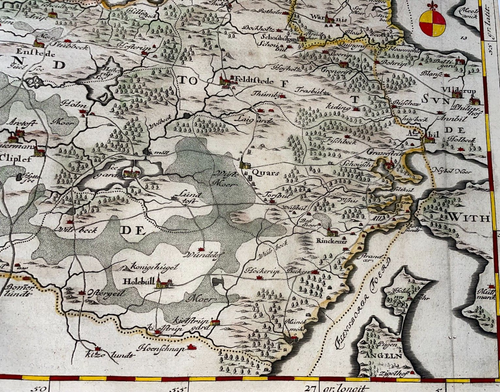 DENMARK AABENRAA 1663 WILLEM BLAEU LARGE ANTIQUE MAP (HEIGHTENED WITH GOLD) - Picture 6 of 13