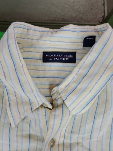 Camisa de hombre Roundtree & York a rayas amarillas manga corta con botones talla xl - Imagen 4 de 5