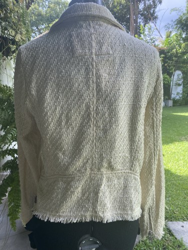 NWT H&M JACKET SIZE 10 BEIGE ECRU LONG SLEEVE BIKER STYLE SEXY - Picture 8 of 12