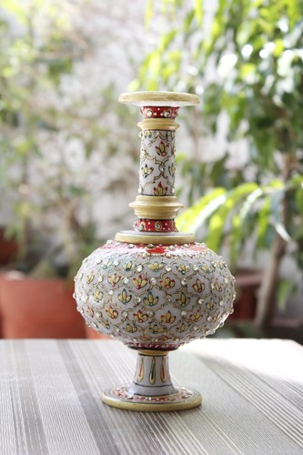 8 Zoll Marmortopf aus Indien - handgefertigt dekoriert Blumentopf schöner Topf - Bild 2 von 8