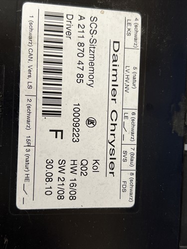 03-12 Mercedes X164 GL550 SLK350 R171 W211 E350 Seat Control Module Left Side - Picture 2 of 5