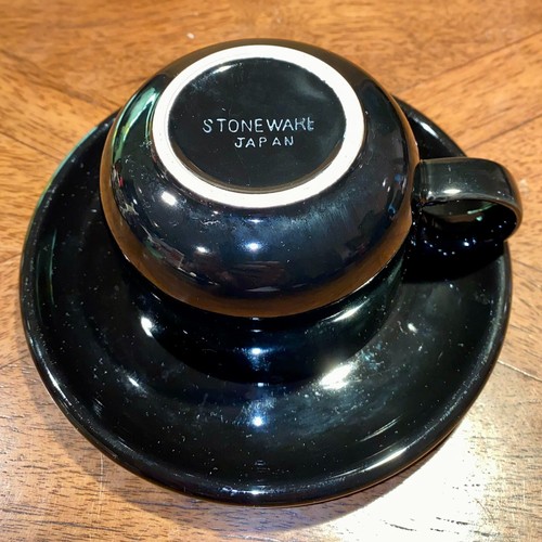 Japan Stoneware 2-1/2” Tall Black Coffee Tea Mug & Saucer - Picture 3 of 5