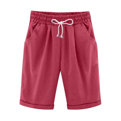 Women's Summer Cotton Shorts Plus Size High Waisted Shorts Solid Beach Workout - Picture 2 of 48