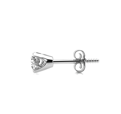1/2Ct Round Cut Natural 4 Prongs Stud Earrings Set 14Kt White Gold & Screw back - Picture 2 of 7