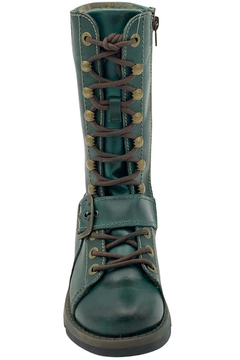 FLY London Leather Lace-up Mid Boots Selu Petrol | eBay