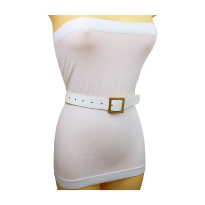 Women White Faux Leather Skinny Business Casual Belt Gold  display picture 2