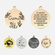 Dog Cat Pet ID Tag Collar Disc Personalised Double Engraved Round Name Identity