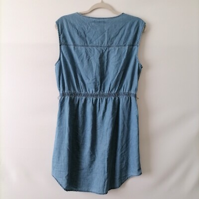 Derek Heart Womens Blue Denim Scrunch Waist Button Up Mini