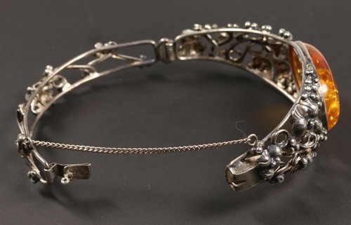 schöner 925er Sterling-Silber Vintage Armreif mit Bernstein, Handarbeit - Bild 4 von 4