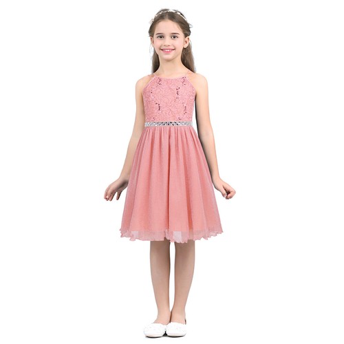 Kids Girls Sequins Lace Splice Wedding Flower Dress Bridesmaid Party Ball Gowns - Bild 7 von 42