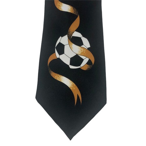 City One Mens Black Soccer Balls Gold Ribbon Pointed Necktie Novelty Short Tie - Picture 4 of 6