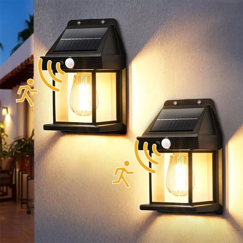 2X Solar Wall Light Tungsten Lantern Motion Sensor Outdoor Garden Security Lamp - Picture 3 of 13