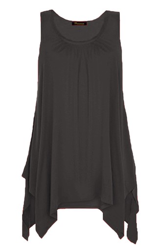 WOMEN HANKY HEM TOP LADIES PRINTED SLEEVELESS SCOOP NECK FLARED SWING VEST TOP - Picture 2 of 39