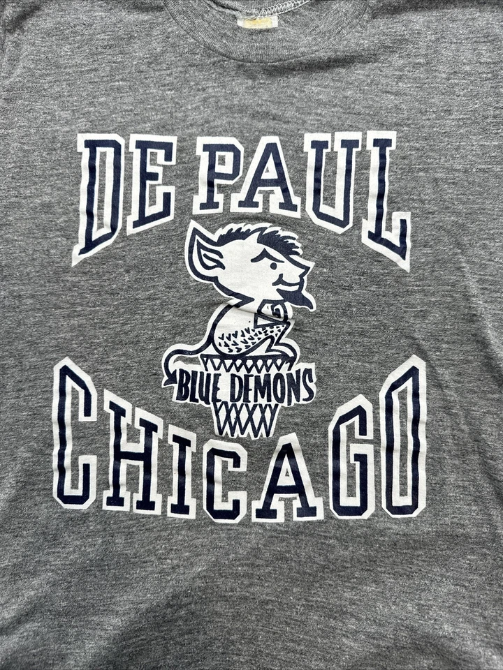 Vintage De Paul Chicago Blue Demons Basketball Shirt Single Stitch - Image 3 of 4