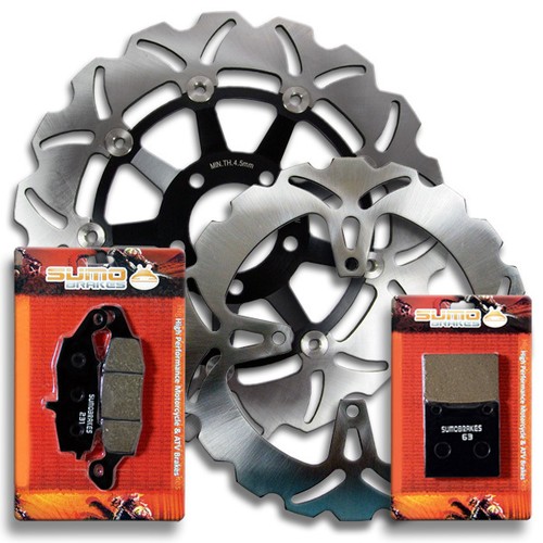 Rotor de disco de freno delantero + trasero de acero inoxidable + pastillas para Suzuki GS 500 (1996-2010) - Imagen 1 de 2