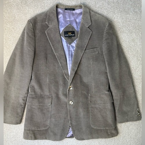 Cortefiel Vintage Grey Corduroy Blazer Elbow Patches Single Breasted 42 Reg