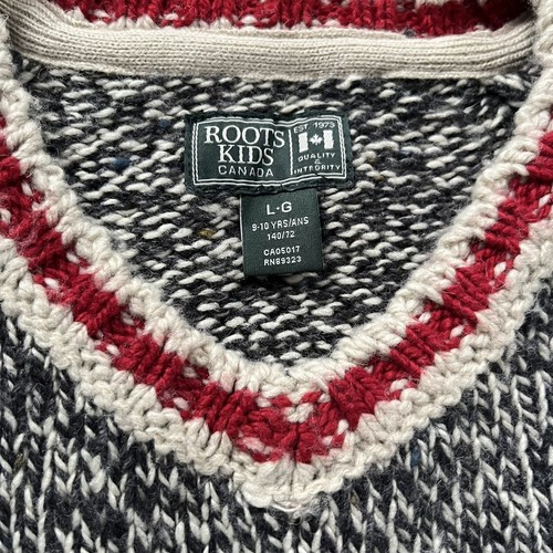 Roots Cabin Collection V-Neck Sweater Ragg Knit Wool Blend Sz Large 9–10 Gray  - Picture 5 of 6