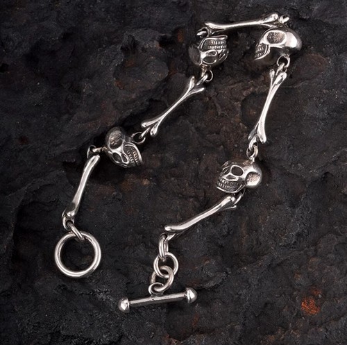 925 sterling silver handmade Retro Biker punk skulls and bones couple's Bracelet - Picture 7 of 24