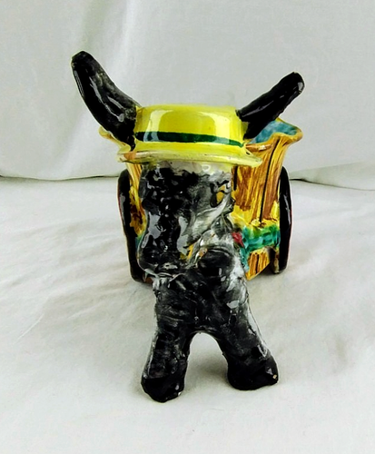 Vintage 7" Ceramic Donkey Pulling Cart - Folk Art Figurine Planter Pottery Italy - Picture 2 of 9