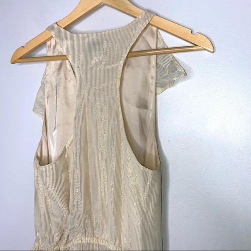 Greylin Womens Gold Metallic Silk Ruffle Sleeveless Dress With Pockets M - Picture 6 of 6