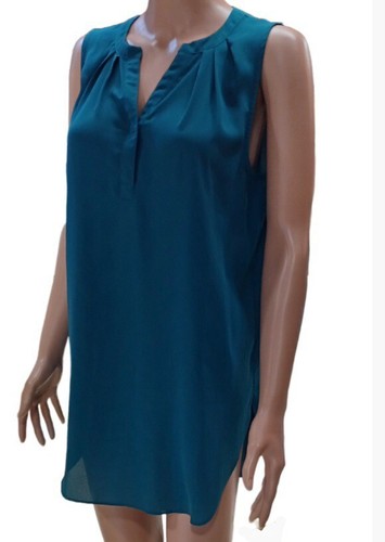 Women's Small Teal Sleveless Blouse Chiffon V-neck Casual Career Lightweight - Picture 6 of 11