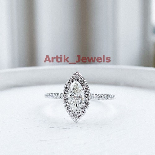 Moissanite Gemstone with 14K White Gold Plated Silver Ring for Women's #259 - Picture 5 of 11