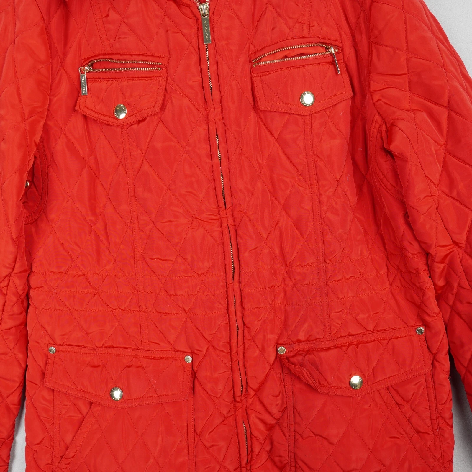 Giacca Michael Kors donna grande rossa trapuntata imbottita full zip cappuccio utility B59