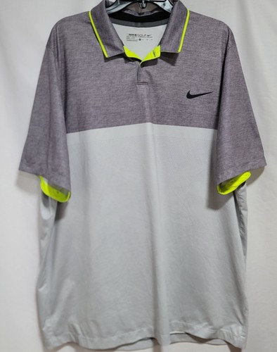 Nike Golf Men's XL Performance Dri-FIT Short Sleeve Polo in Gray/Volt Neon - Picture 2 of 17