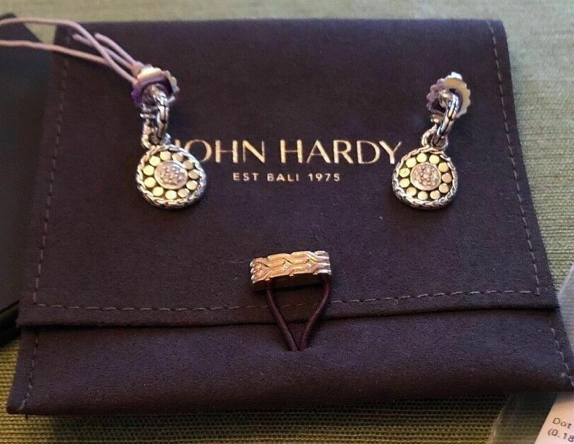 💕Pendientes colgantes John Hardy de oro de 18 quilates de plata esterlina con diamantes de punto aro pequeños ¡NUEVOS CON ETIQUETAS! Foto 3 de 4