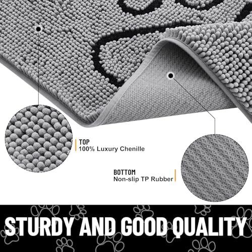 Dog Door Mat for Muddy Paws, Absorbent Dirt 30.0"L x 20.0"W x 1.0"Th Grey - Picture 3 of 6