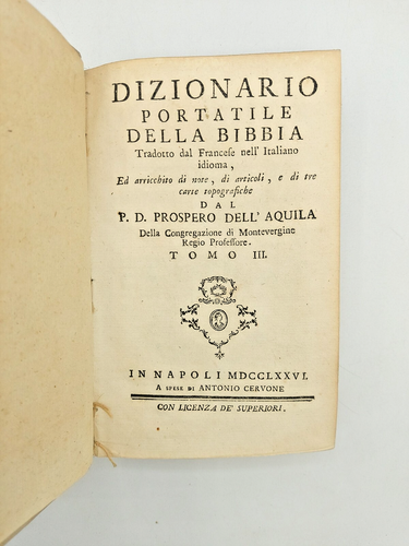 "DIZIONARIO PORTATILE DELLA BIBBIA" Prospero dell'Aquila, Napoli 1776 - 4 tomi - Picture 8 of 16
