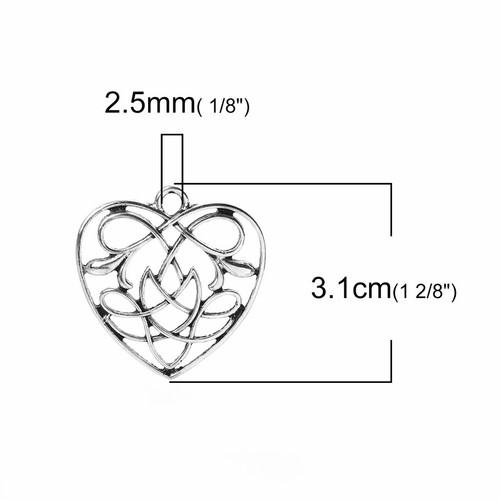 Celtic Heart 31mm Antiqued Silver Plated Charm Pendants C9211 - 2, 5 Or 10PCs - Imagen 2 de 3