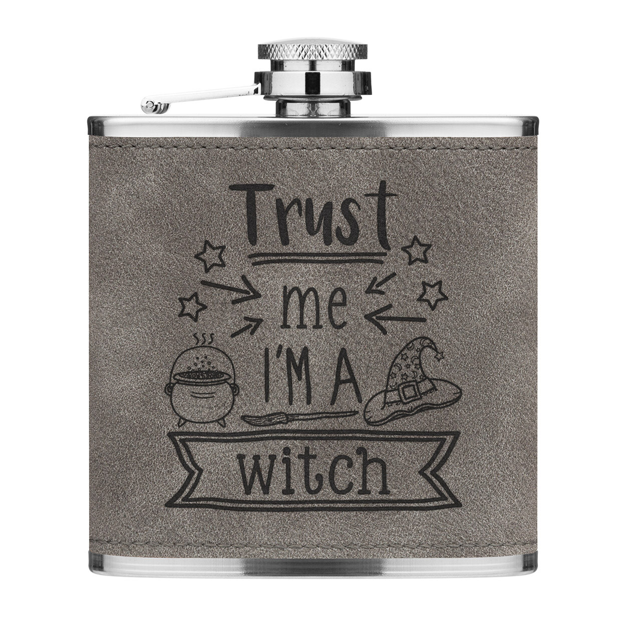 Trust Me I'm A Witch 6oz PU Leather Hip Flask Grey Funny Magical Best