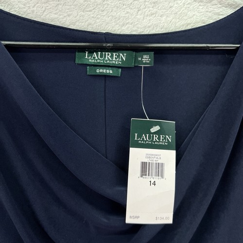 Lauren Ralph Lauren Women's Navy Essentials 1/2 Sleeve Midi Sheath Dress Size 14 - Picture 5 of 6
