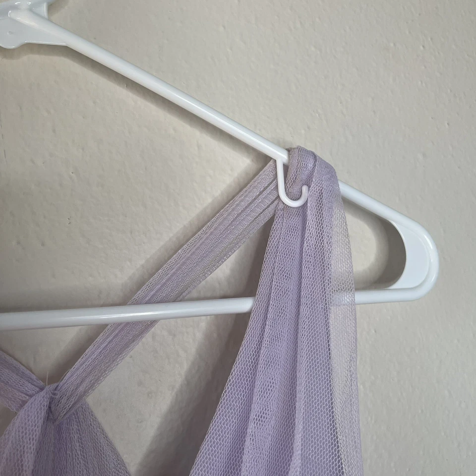 Maxi Vestido Vera Wang Blanco Púrpura Tul Cuello en V Dama de Honor Talla 2 Foto 4 de 4