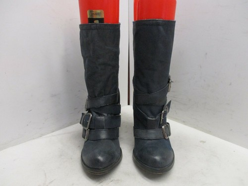 Steve Madden Freeway Dark Blue Leather High Heel Mid Calf Boots Womens Sz 6 - Picture 2 of 8