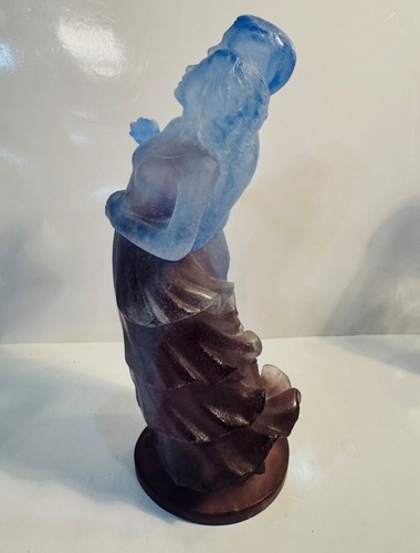 Rare Daum Pate De Verre Male Female Dancers 9” Tall Blue Mauve Violet Perfect! - Picture 9 of 9