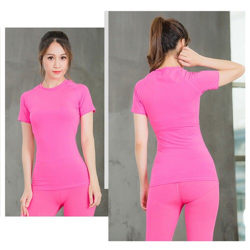 Women Sport Short Sleeve T-Shirt Running Fitness Yoga Elastic Activewear Tops - Picture 6 of 10
