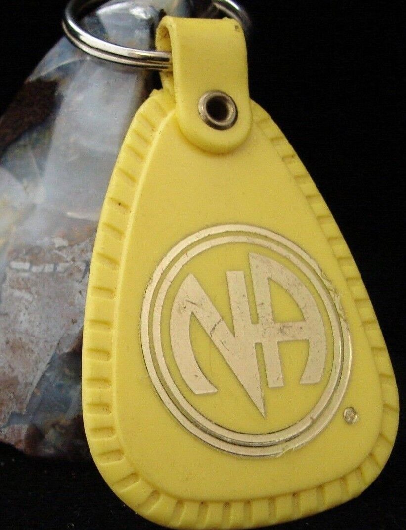 NARCOTICS ANONYMOUS NA YELLOW KEY TAG 9 MONTH medallion Keychain Clean  Keyring