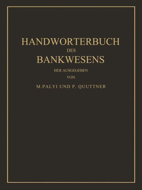 Handwörterbuch Des Bankwesens P. Quittner (u. A.) Taschenbuch