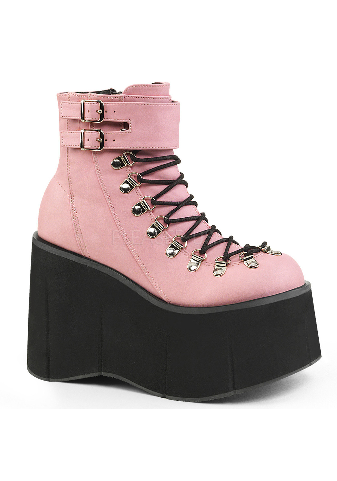 Demonia KERA-21 4 1/2 Inch Platform Faux Lace-Up Ankle Boot, Side Zip Demonia KERA-21 4 1/2 Inch Platform Faux Lace-Up Ankle Boot, Side Zip