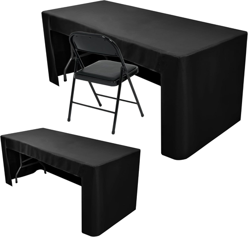 2 Pack Fitted Black Tablecloth for 4 Foot Tables-Open Back Folding Table Cover W - Picture 8 of 12