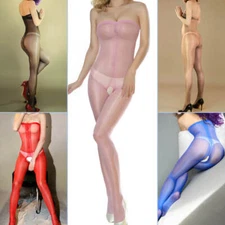5PCS Ultra Thin Sheer Shiny Pantyhose See-Through Crotchless Bodystocking Tights