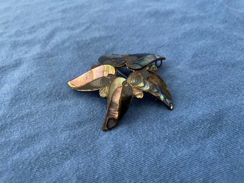 Sterling Silver Star-Shaped Brooch Mother-Of-Pearl Abalone Inlay Pendant Jewelry - Picture 7 of 10