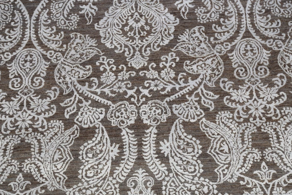 Vegetable Dye Versace Design Area Rug DARK BROWN/ SILVER Hand-knotted 8'x10' - Image 4 of 4